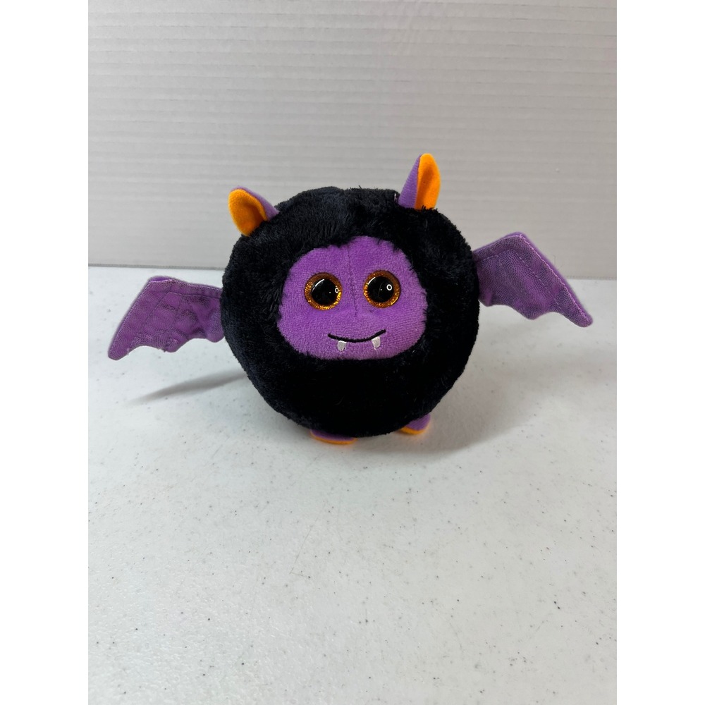 Ty Puffies Batty the Bat Black Purple Halloween Plush Round Weighted Toy 3934
